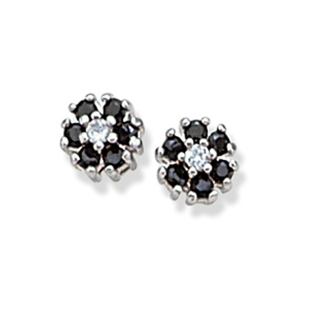 Black & Clear CZ Flower Studs - Click Image to Close